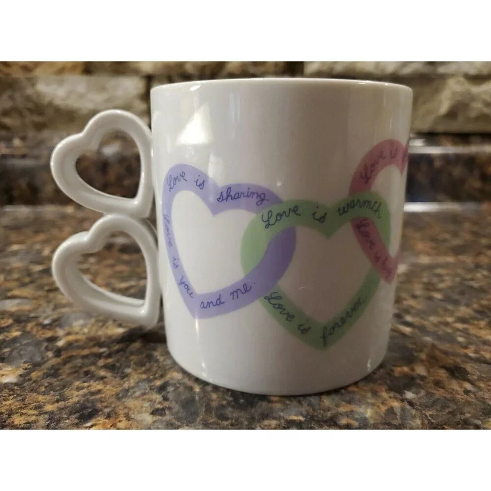 Avon Sweet Sentiments Coffee Mug Heart Shaped Handle Love Quotes White Porcelain
